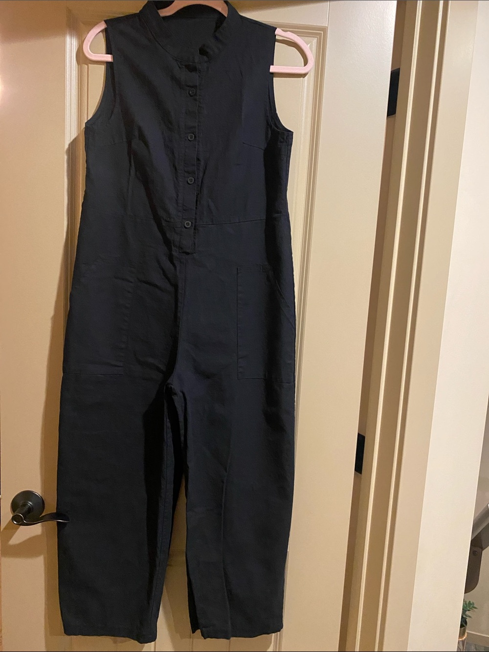 Black Linen Blend Sleeveless Utility Jumpsuit